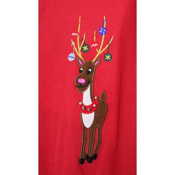 Vintage Y2K Red Christmas Sweater Top Cotton Embroidered Reindeer Plus 2X Retro - Picture 3 of 8